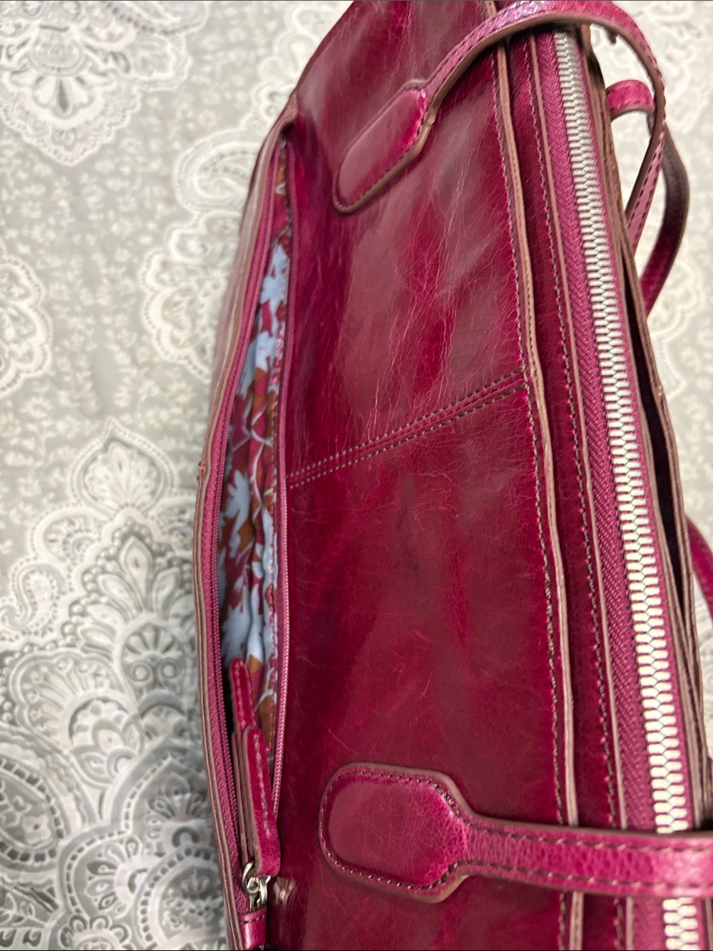 HOBO Leather Tote in Deep Raspberry - Picture 10 of 15